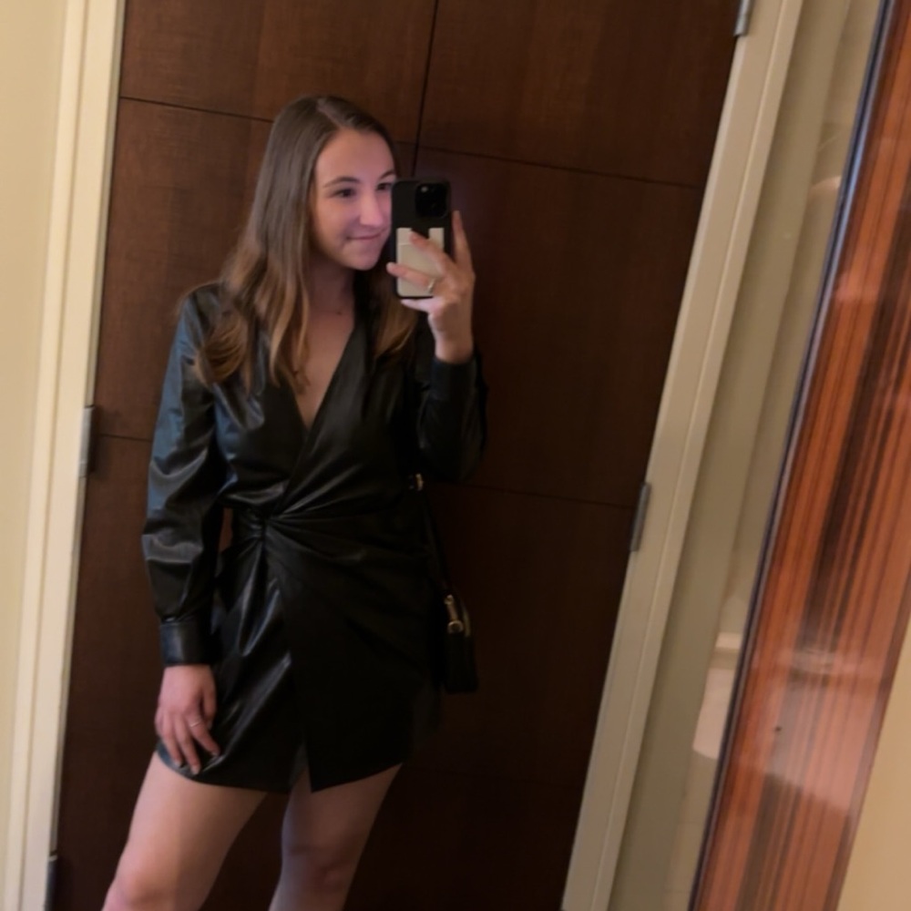 Elegant Black leather Wrap Dress